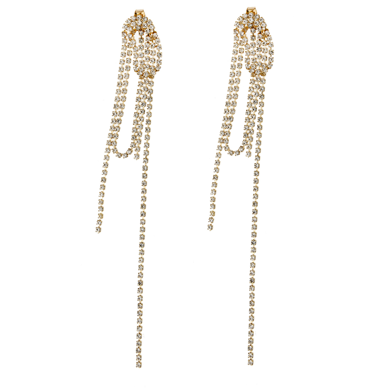 Manufacturer's supply of full-diamond tassel clip-on earrings, two-piece creative design, double-layer stacked earrings, feminine earrings, versatile accessories for banquets, wholesale details Picture