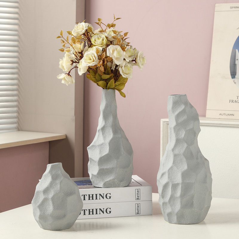 White textured vase, flowerpot, decorative piece, large plastic base, decorative flowerpot, landscape pot, home decoration Application Scenario