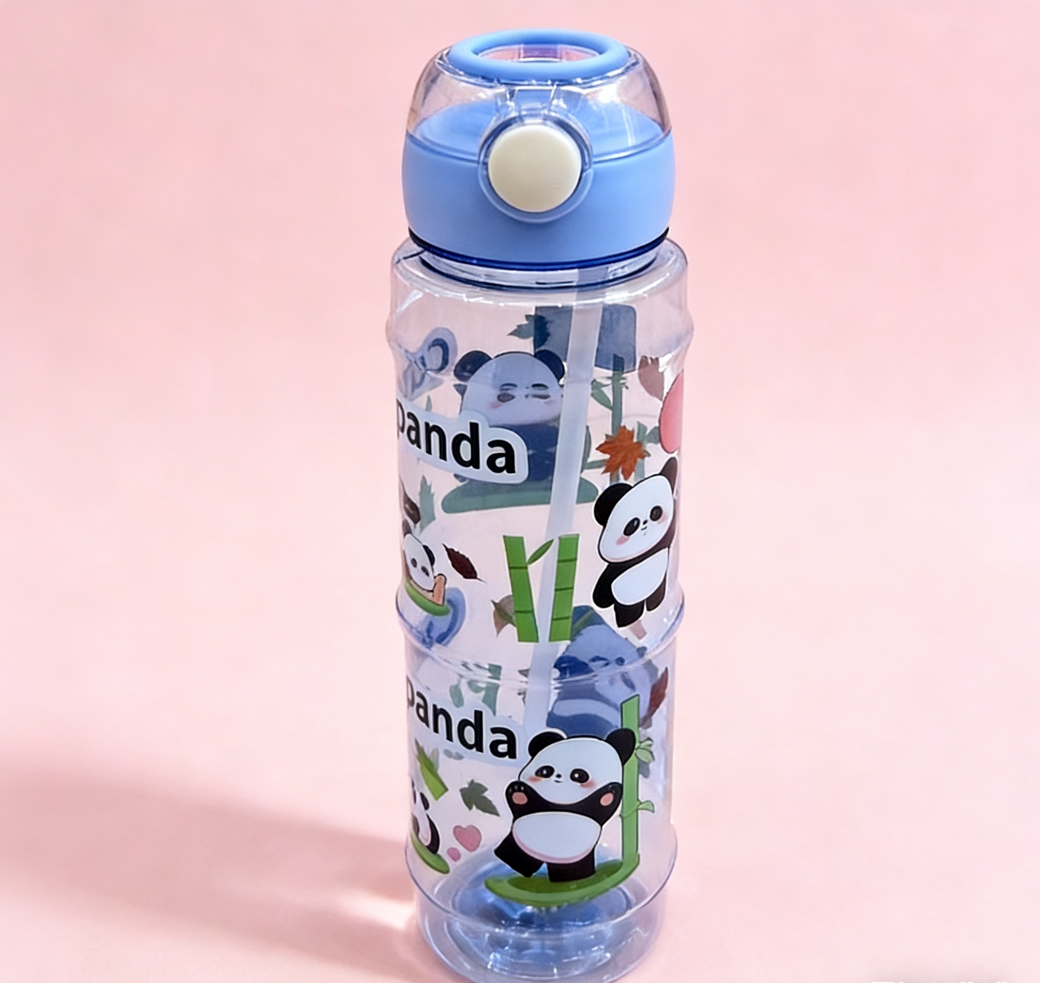 Panda Cartoon children's water cup with straw, anti-drop portable plastic water bottle for primary school students. Wholesale Panda Cartoon children's water cup with straw, anti-drop portable plastic water bottle for primary school students Specification image