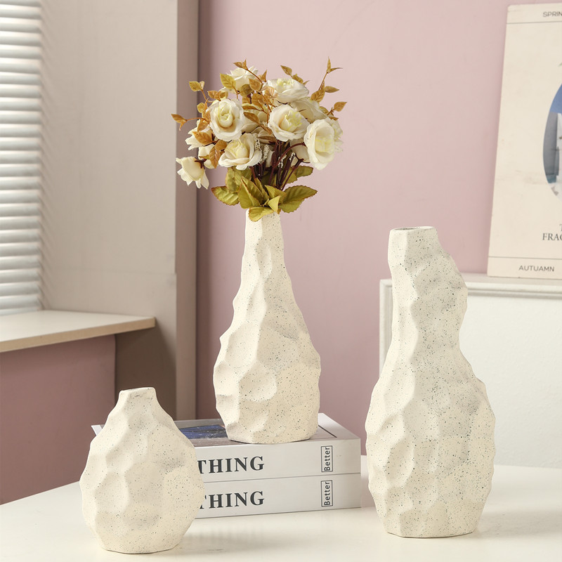 White textured vase, flowerpot, decorative piece, large plastic base, decorative flowerpot, landscape pot, home decoration pic 6