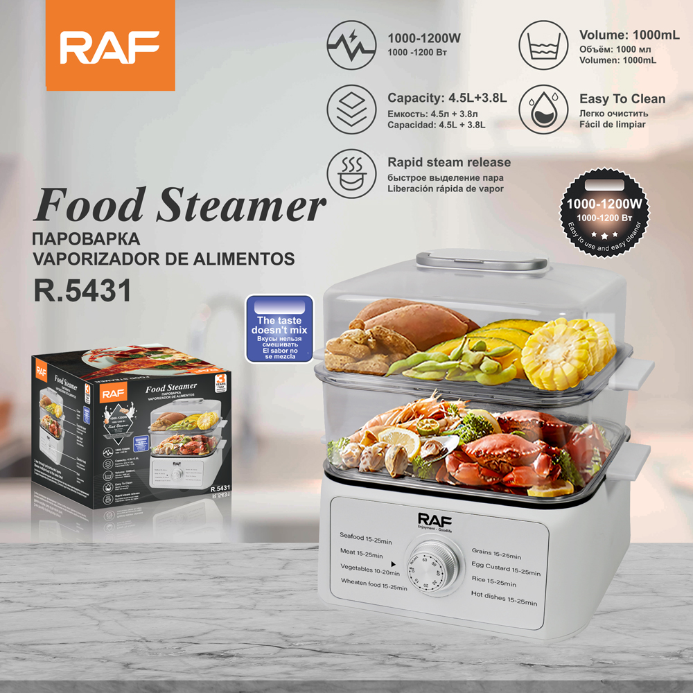 RAF European standard cross-border electric steamer 8L energy-saving double-layer steamer, large capacity stainless steel, easy to clean