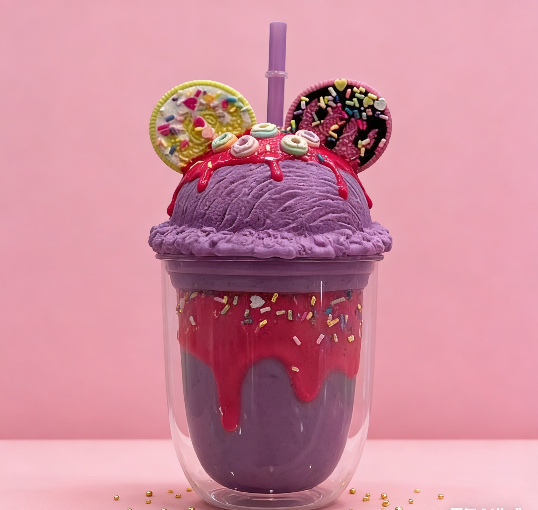 Double-layer heat-resistant dessert cup, creative decorative cold drink straw cup, Mickey decorative colorful dessert cup, high appearance level, girlish heart cold drink cup wholesale