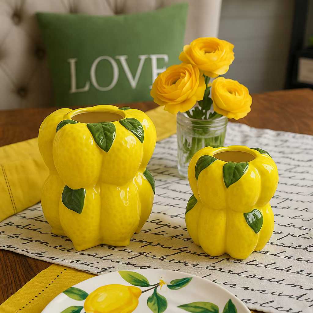 柠檬造型陶瓷花瓶酒坛酒瓶空瓶子白酒容器洗发水瓶创意摆件