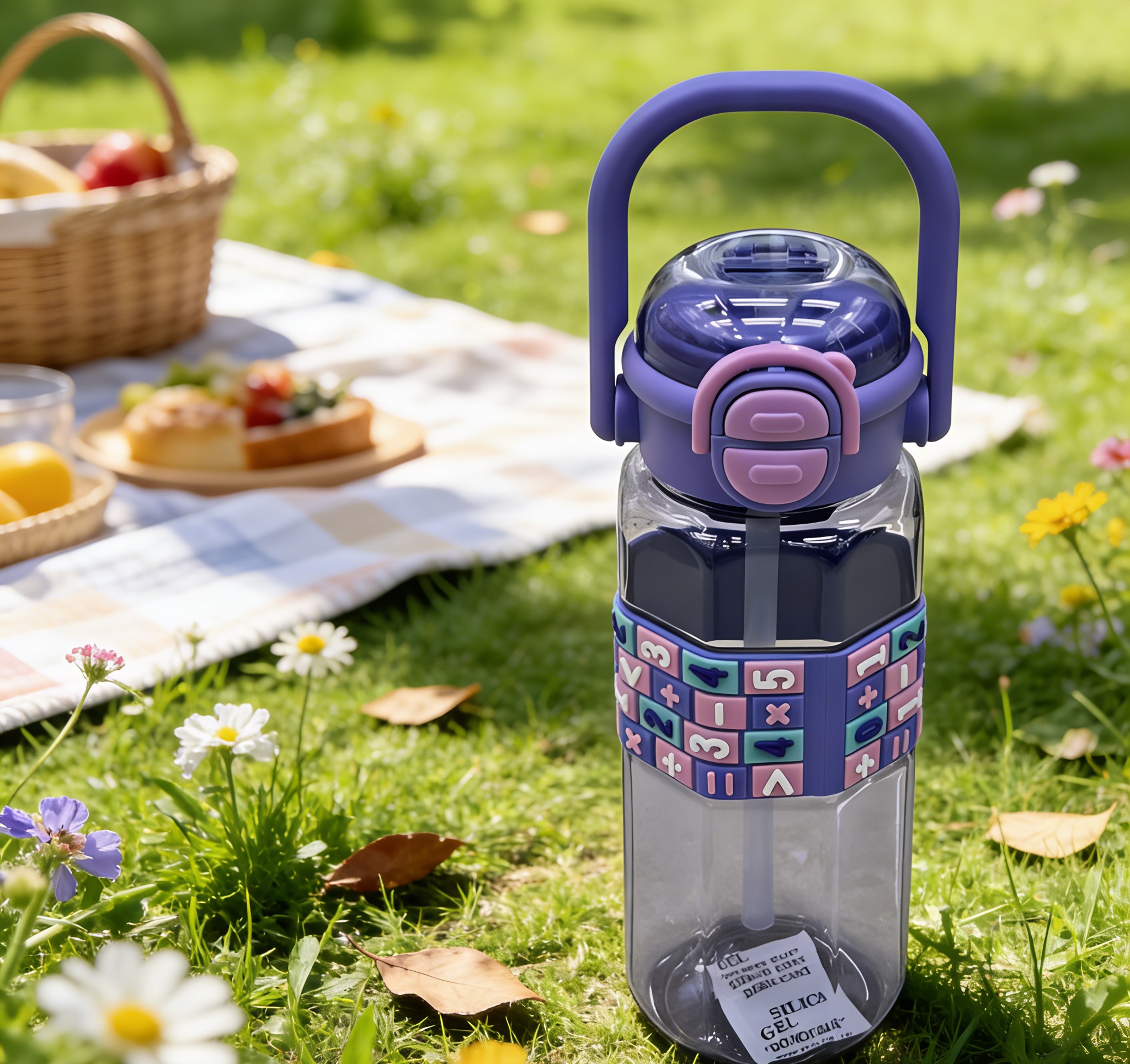 Children's fun math puzzle water cup, large-capacity portable handle cup, leak-proof straw cup for students going to school details Picture