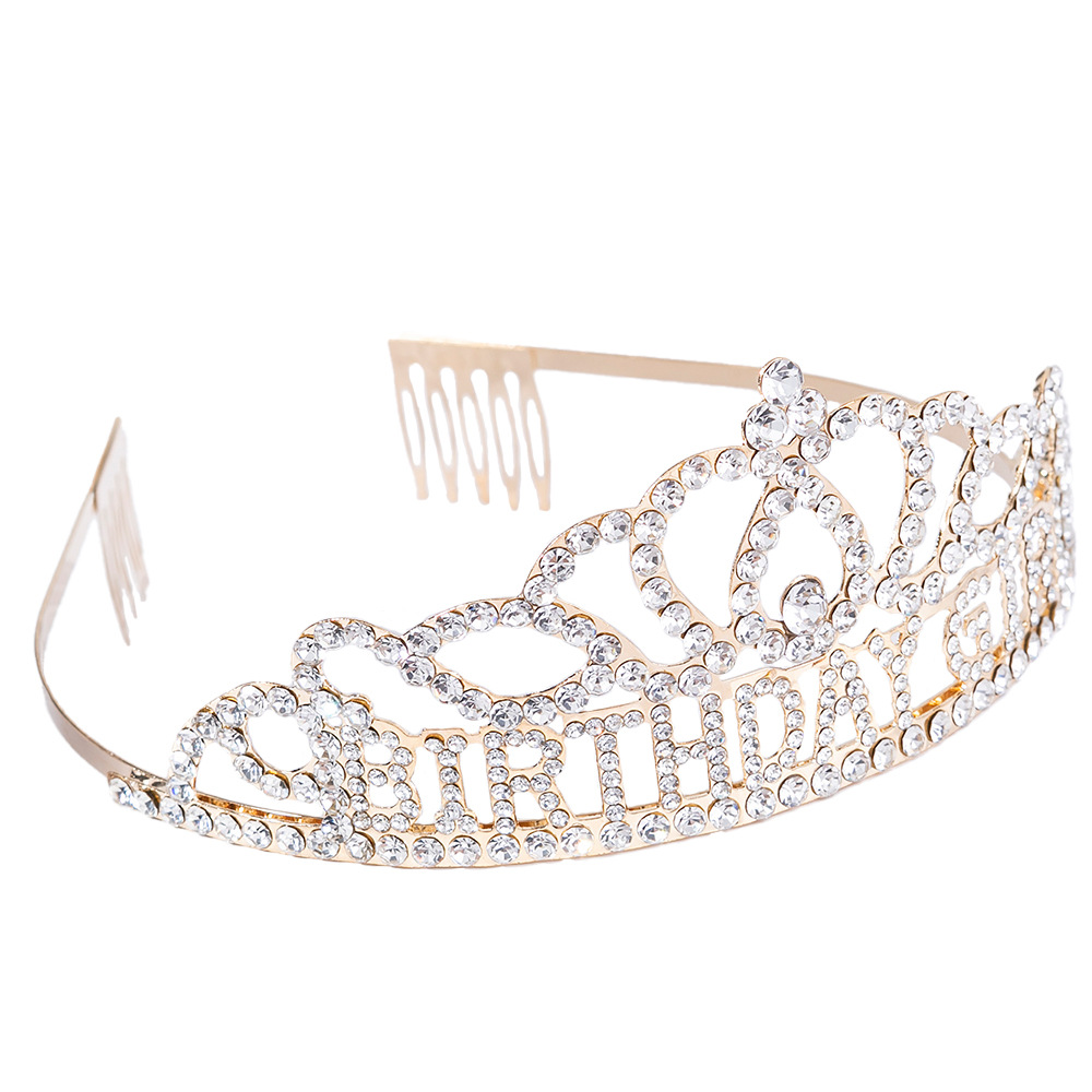 Factory direct sales cross-border tiara headwear supply BIRTHDAY GIRL English letter water diamond birthday girl tiara party headwear Specification drawing