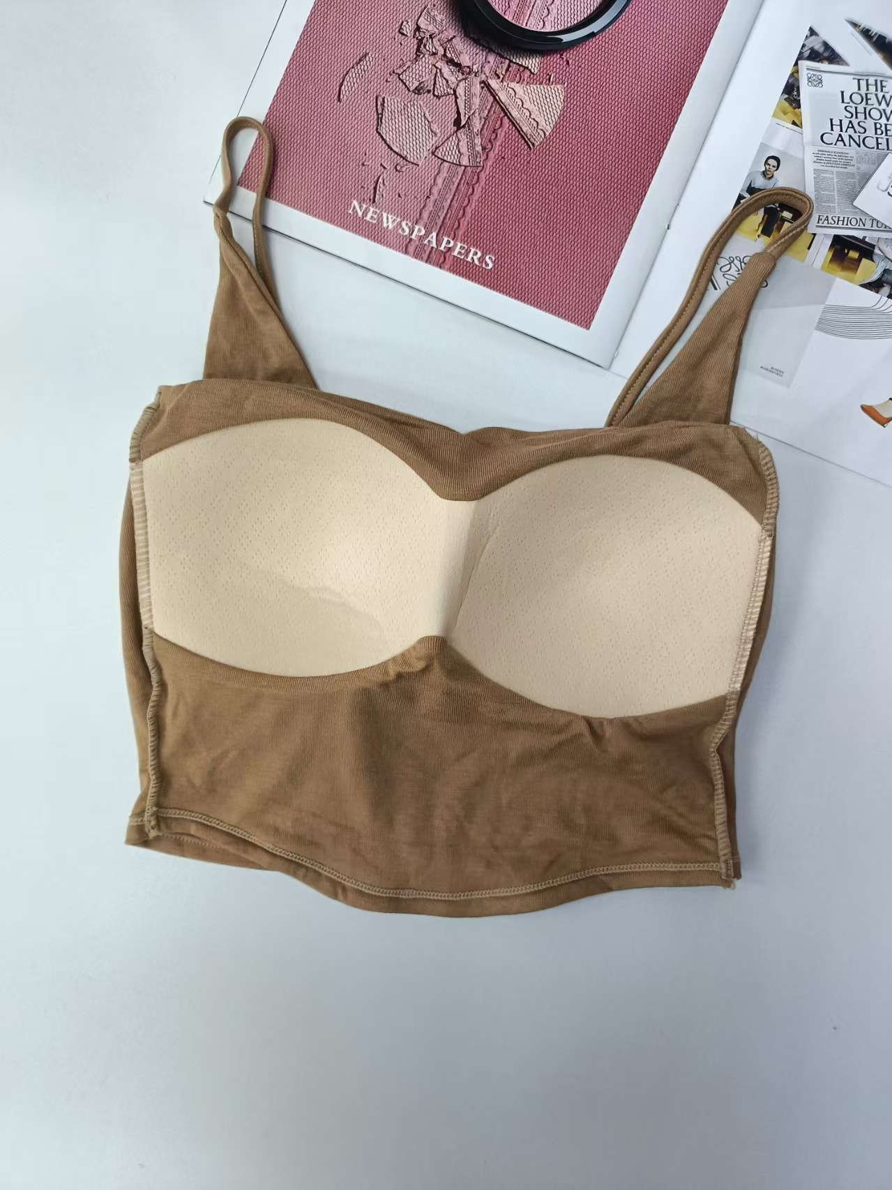 B4 # Foreign trade export inventory one-piece cup cotton fake two-piece halter top, versatile for hot girls, sexy and slimming, can be worn over a shoulder strap vest Item Picture