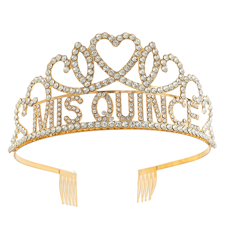 Cross-border European and American design sense, my 15-year-old MISQUINCE letter hair band, happy birthday, rhinestone tiara, children's wholesale hair accessories, headwear and headwear accessories Specification drawing