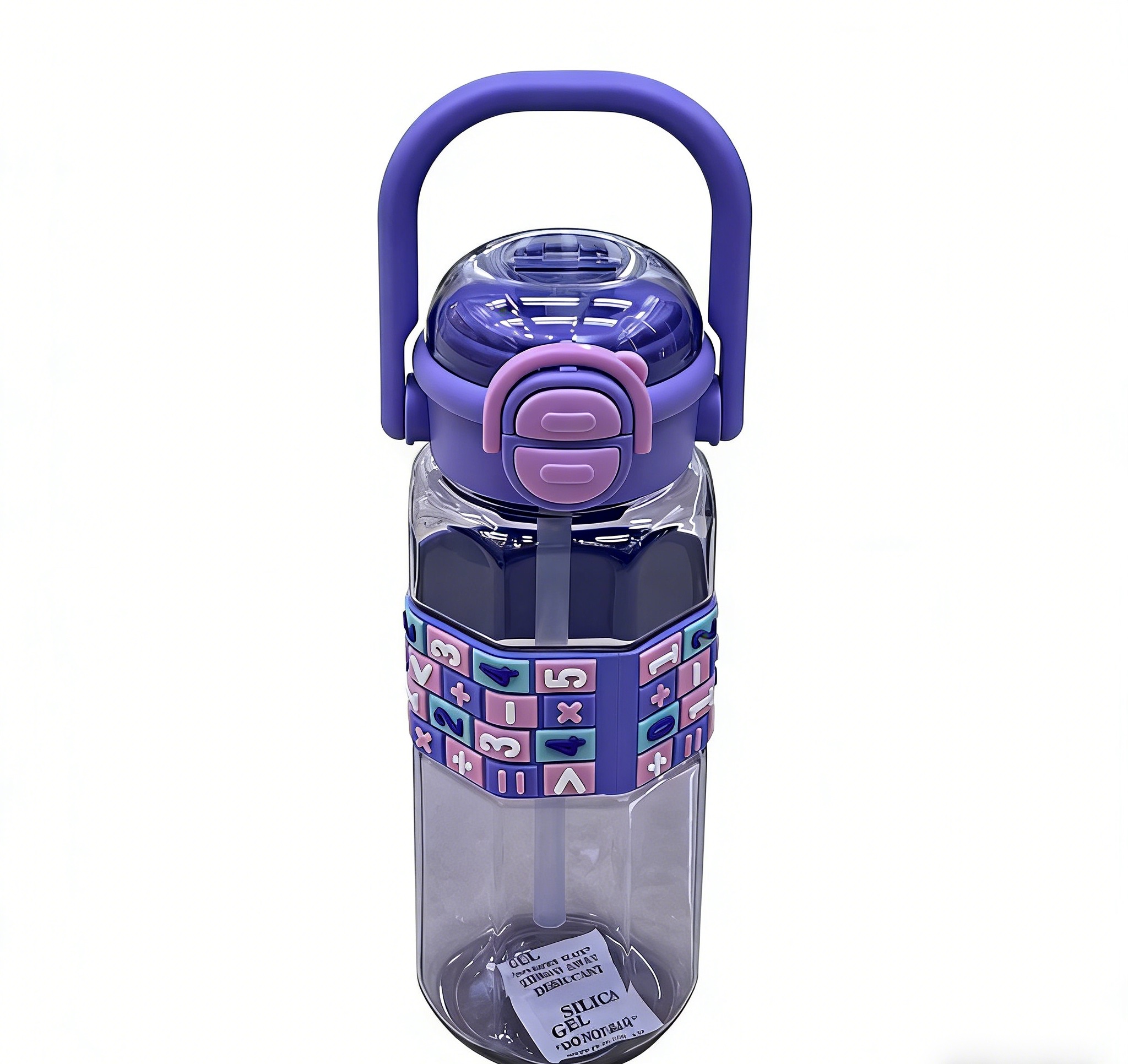 Children's fun math puzzle water cup, large-capacity portable handle cup, leak-proof straw cup for students going to school Item Picture