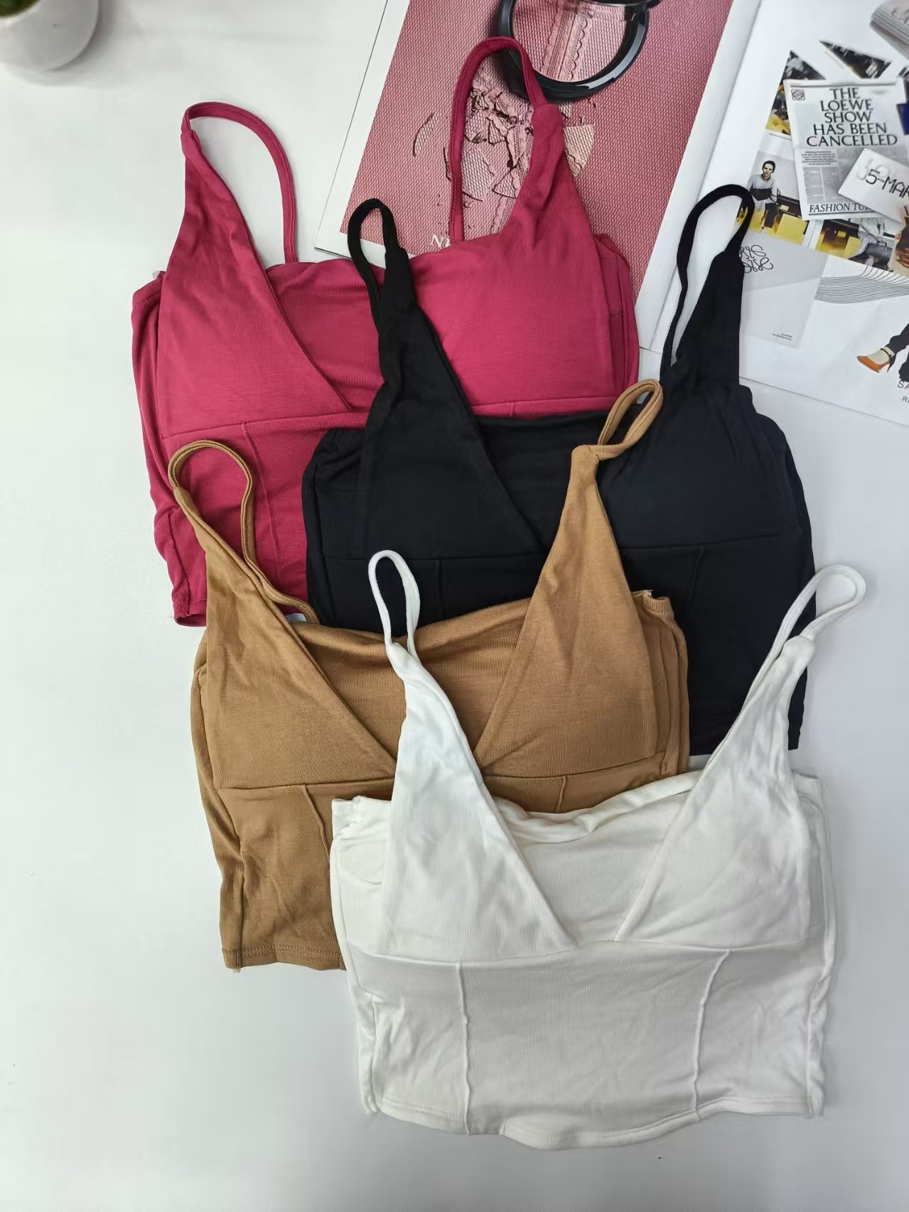 B4＃外贸出口库存一体杯棉质假两件吊带，辣妹百搭性感修身可外穿肩带背心