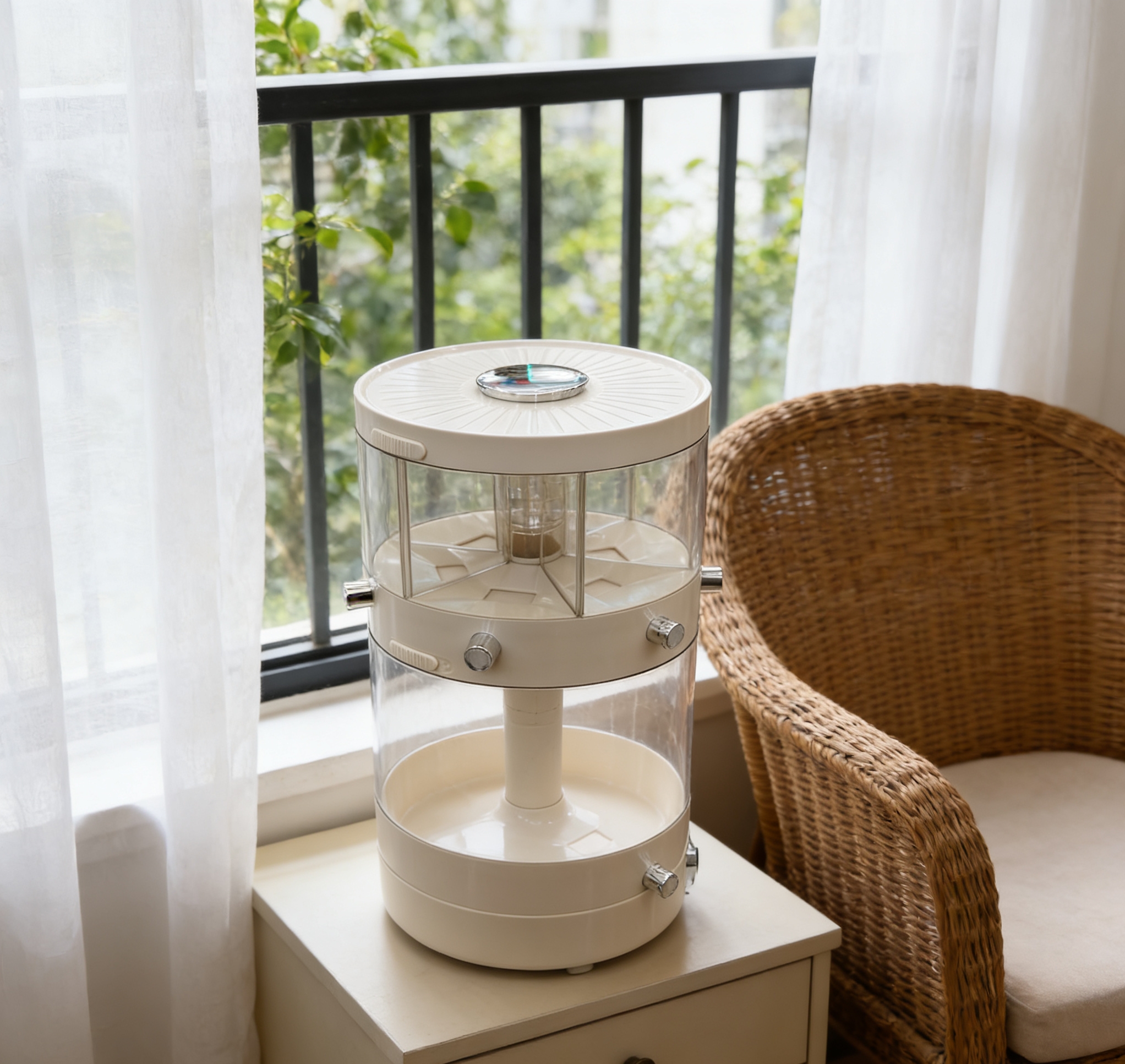 Rotating rice bucket transparent multi-layer compartmented rice storage box, household insect-proof and moisture-proof grain storage bucket, kitchen rotating coarse grain bucket transparent multi-layer rice bucket compartmented grain storage cabinet wholesale Application Scenario