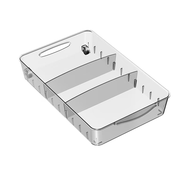 Transparent plastic storage box for household use