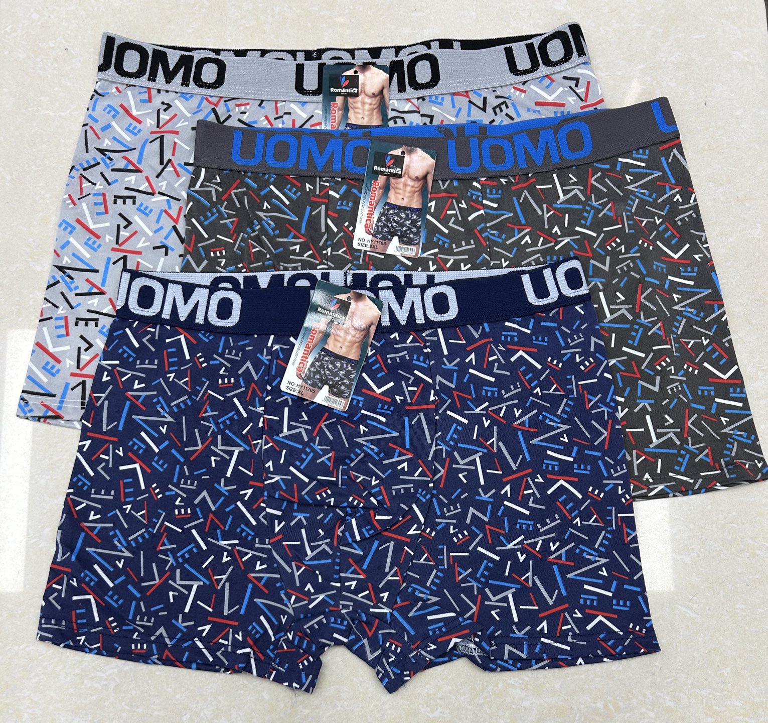 HY11705 men's oversized underwear for export to the Middle East and Africa is comfortable, breathable, solid-color printed with letched waistband Specification drawing