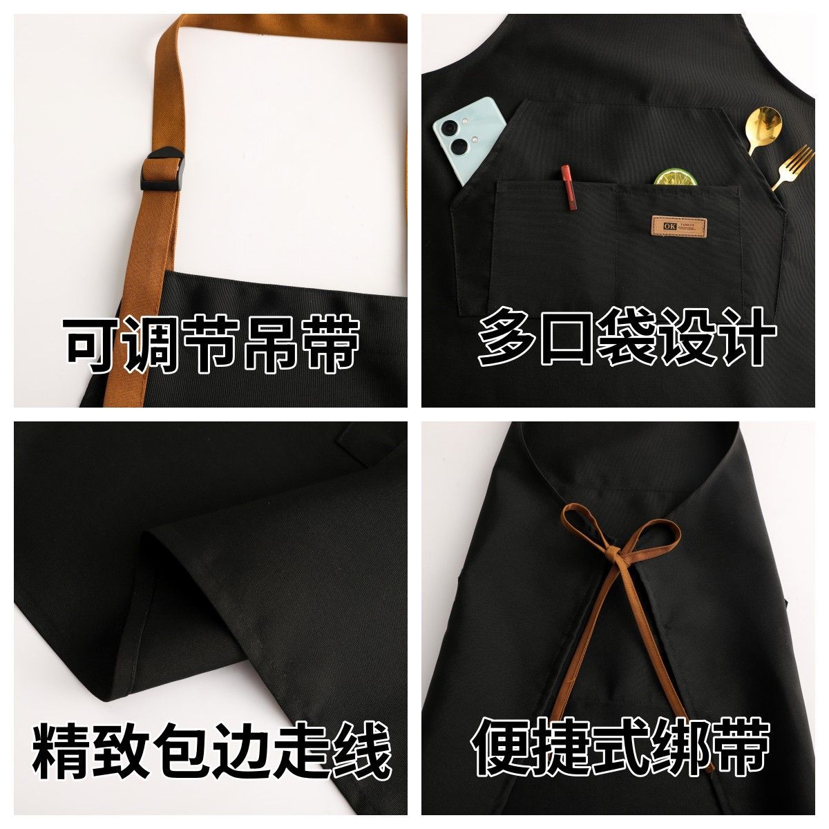 The apron is waterproof and oil-resistant. It can be used in the kitchen for cooking. The plain color is adjustable. The neck and waist are thickened. It is a special work uniform for the catering industry. It can be worn outside the barber shop for setting up a stall. Customized LOGO printing is available pic 12
