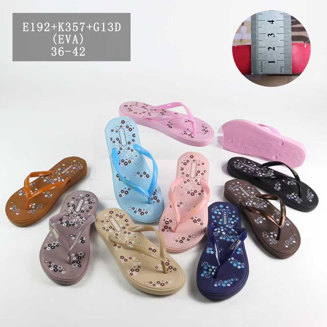 New foreign trade printed rubber, fashionable and trendy summer bathroom outdoor slippers, flat-bottomed flip-flops, beach EVA flip-flops, cool slippers, ladies' summer fashion and versatile Specification image