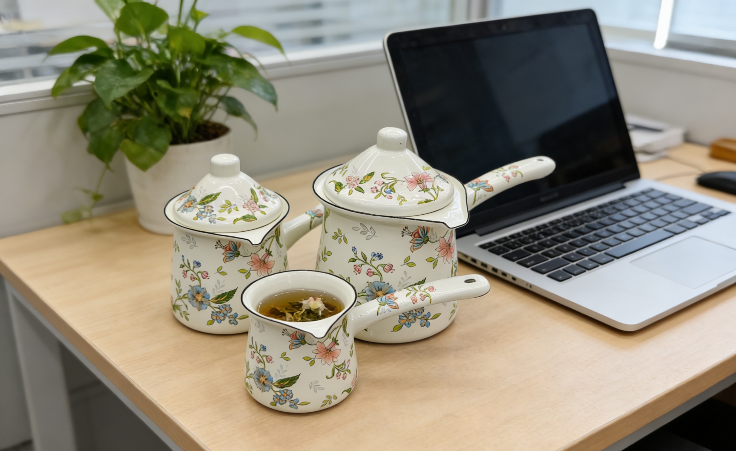 Floral-patterned purple clay tea set, portable tea set, gift tea set, household enamel tea set, coffee cup set wholesale details Picture