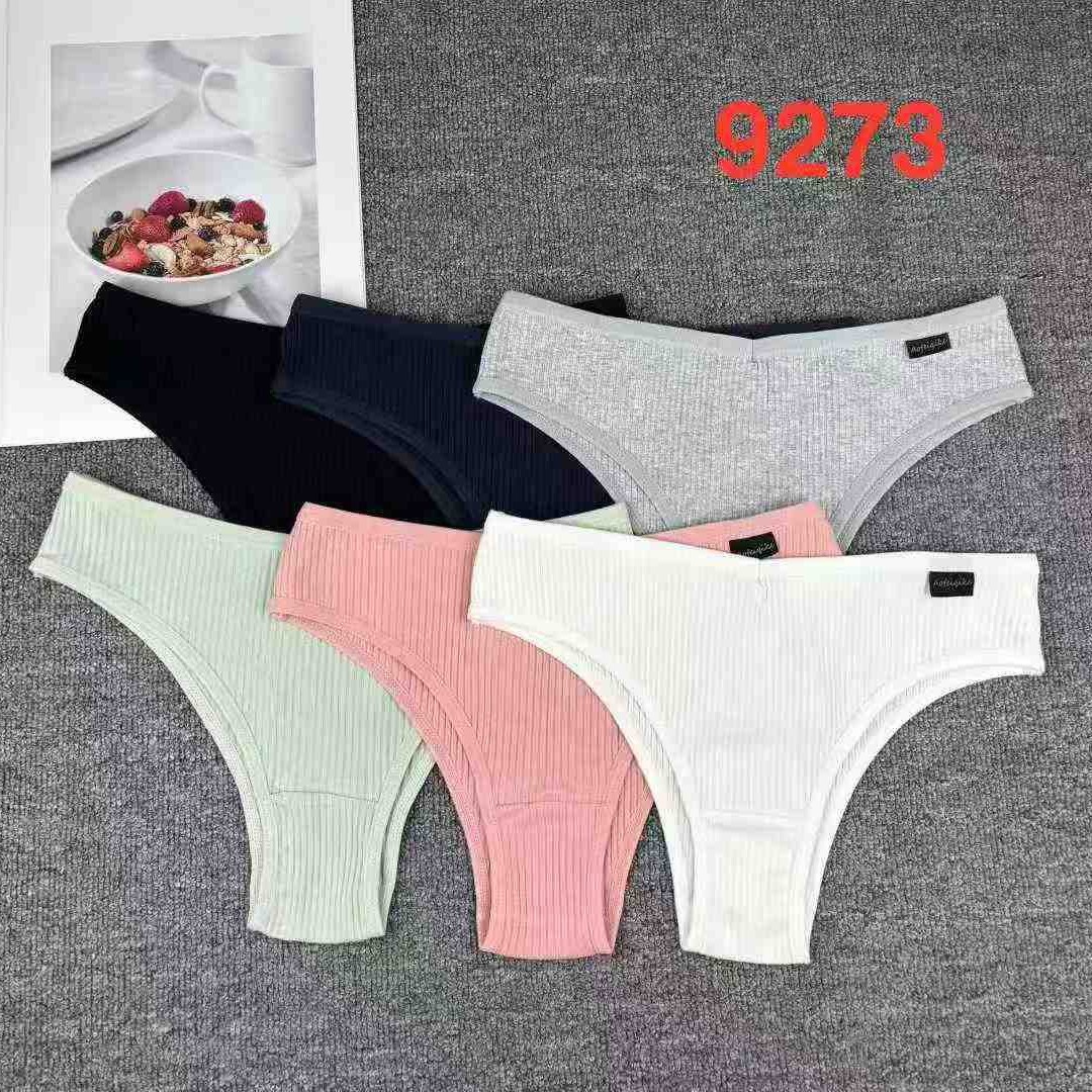 9273# Foreign trade export inventory: European and American feminine pure cotton bikini, large solid color mid-waisted tights, cotton crotch underwear for girls, women's underwear QNI full figure