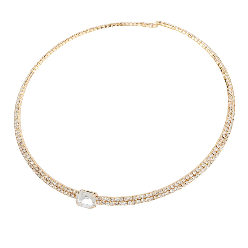 Wholesale elastic open necklaces from the manufacturer, sexy and unique 2-row water diamond steel wire elastic open necklaces, square diamond European and American accessories details Picture