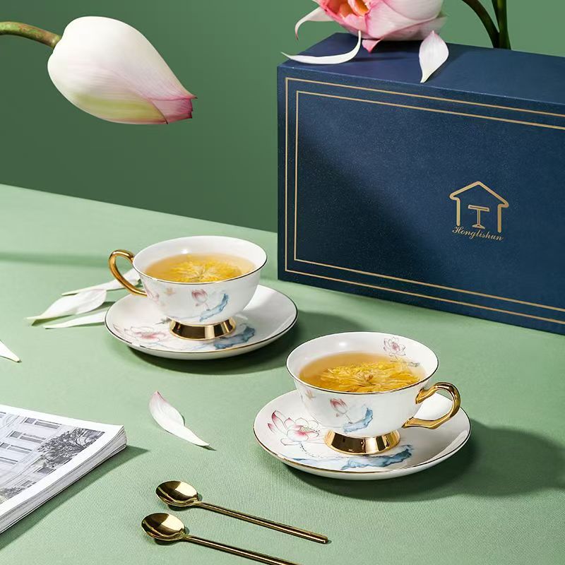 A2-R066山茶话语-白荷骨瓷质感轻奢咖啡杯碟礼盒 可定制logo 欧式精致下午茶送礼杯详情5
