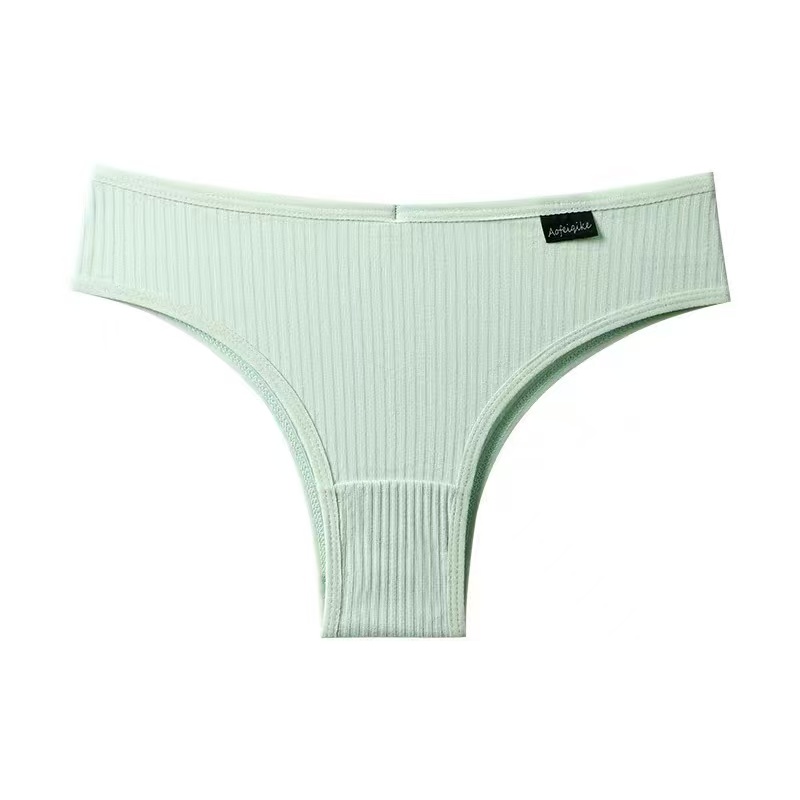 9273# Foreign trade export inventory: European and American feminine pure cotton bikini, large solid color mid-waisted tights, cotton crotch underwear for girls, women's underwear QNI Item Picture