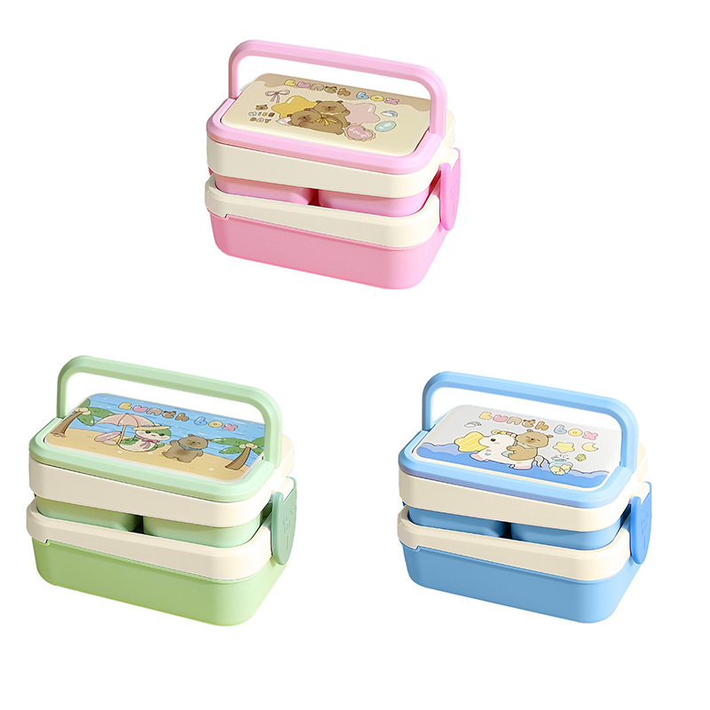 H226-566 cartoon bento box, double-layer insulated lunch box, microwave oven-safe with fork and spoon, convenient for office workers and students Application Scenario