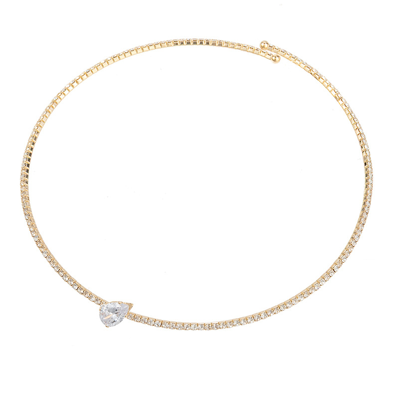 Cross-border European and American fashion teardrop-shaped zircon single-layer steel wire necklace, elastic opening adjustable, exquisite, simple and versatile for daily use, European and American details Picture