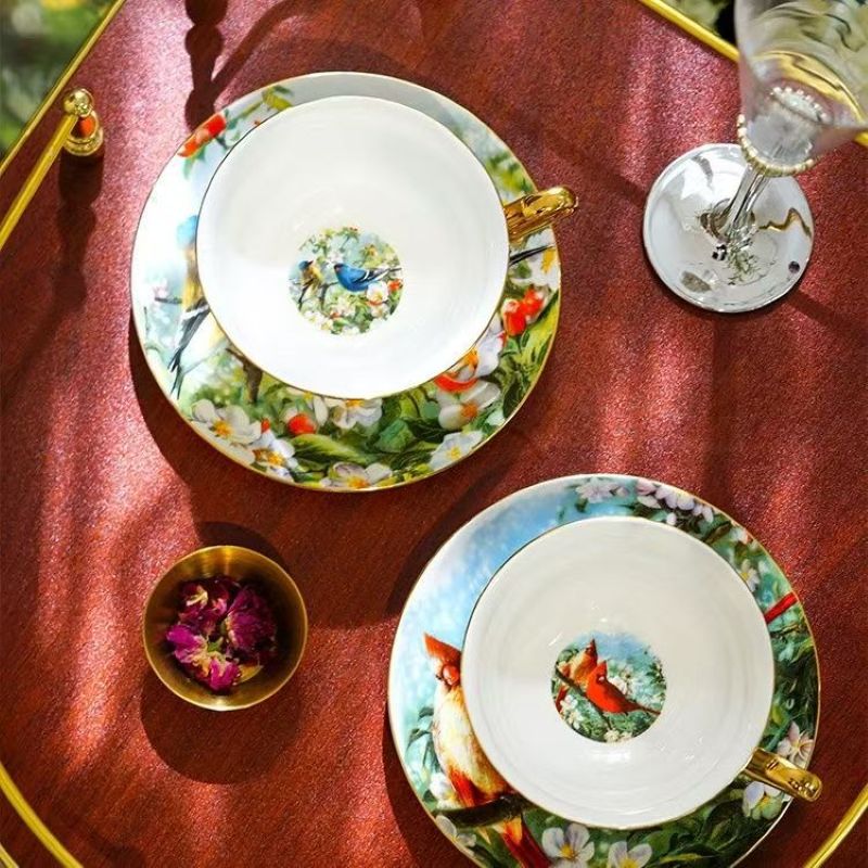 A1-K076花鸟映趣国风花鸟纹陶瓷咖啡杯 高颜值礼盒款 送长辈朋友实用礼品杯详情3