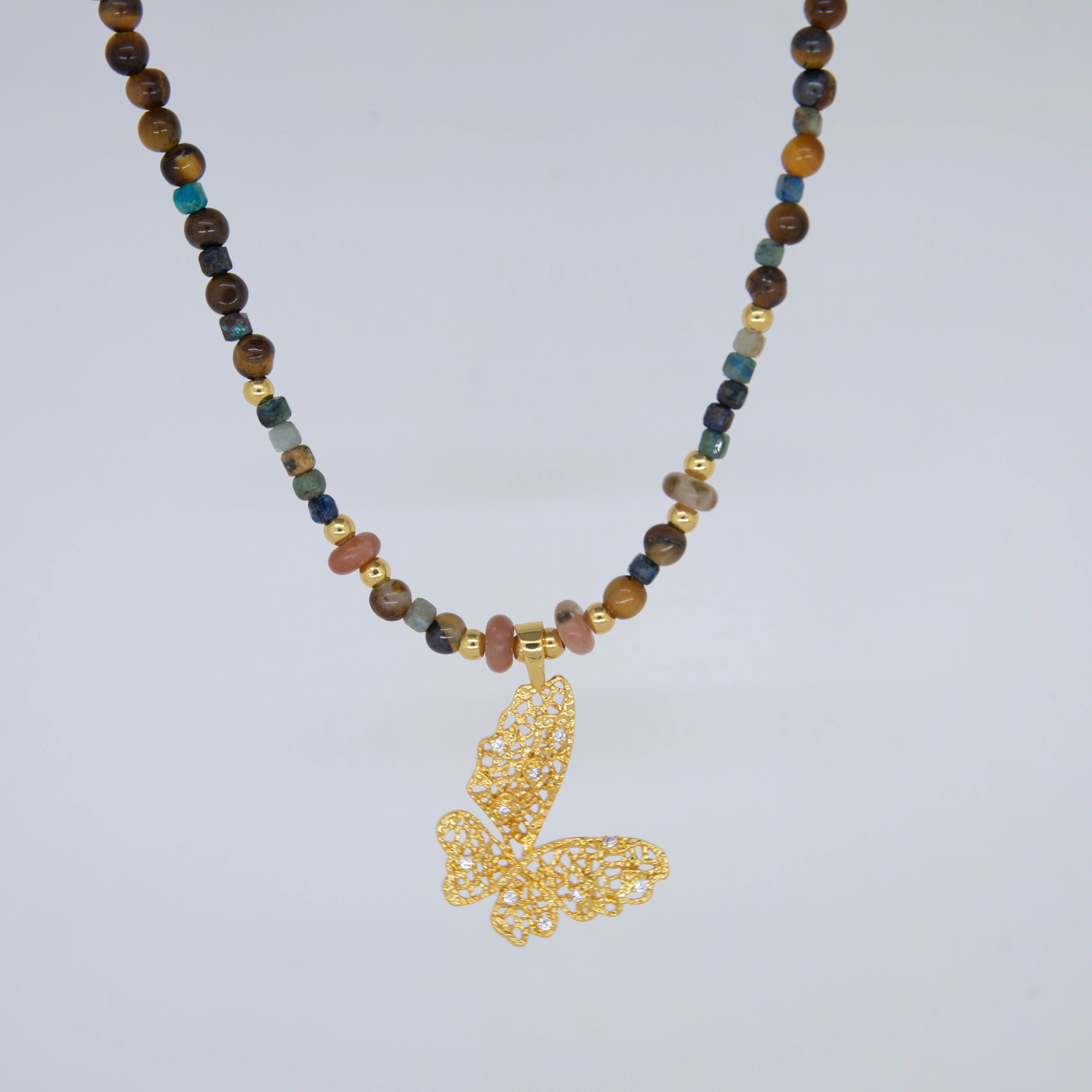 银饰/项链/金色链子/珍珠/梵克雅宝单花项链白底实物图