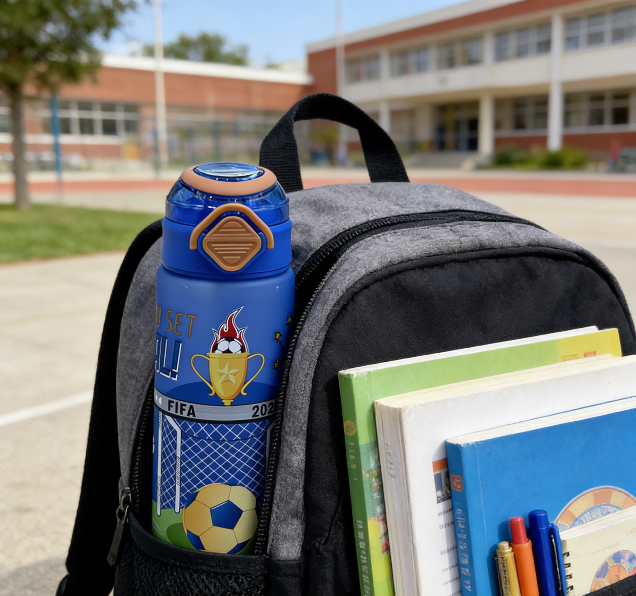 World Cup trophy printed blue sports water cup, anti-drop portable cup, exclusive outdoor fitness portable cup for fans Specification image