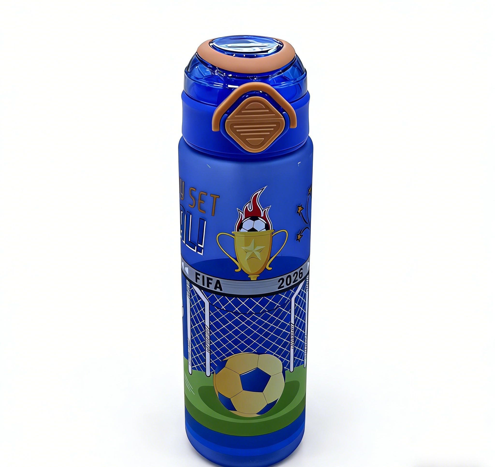 World Cup trophy printed blue sports water cup, anti-drop portable cup, exclusive outdoor fitness portable cup for fans Item Picture