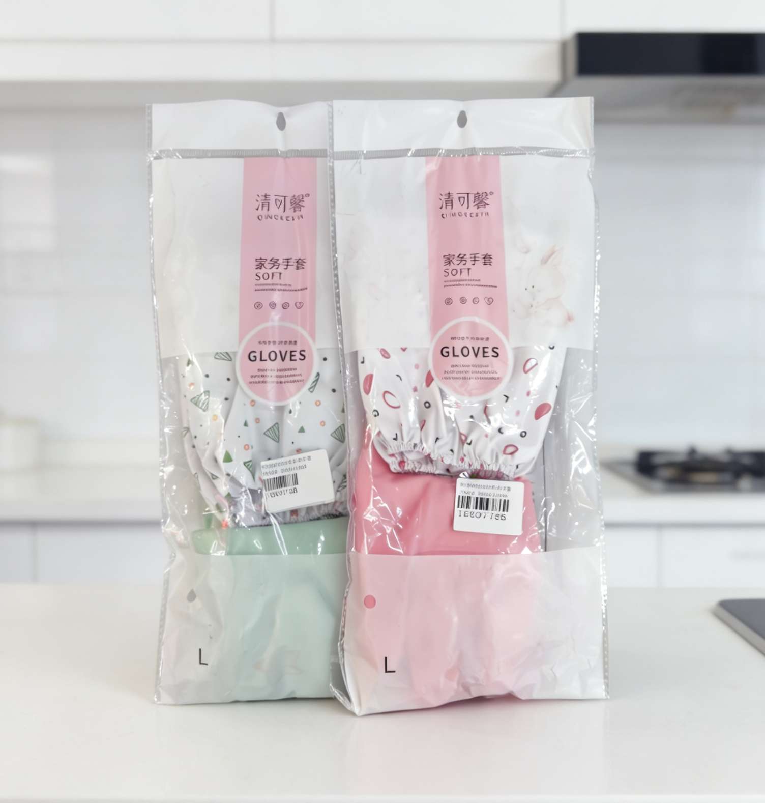 印花接袖手套女冬天防水洗碗厨房加长洗菜加棉洗衣衣服专用耐用型加绒加厚