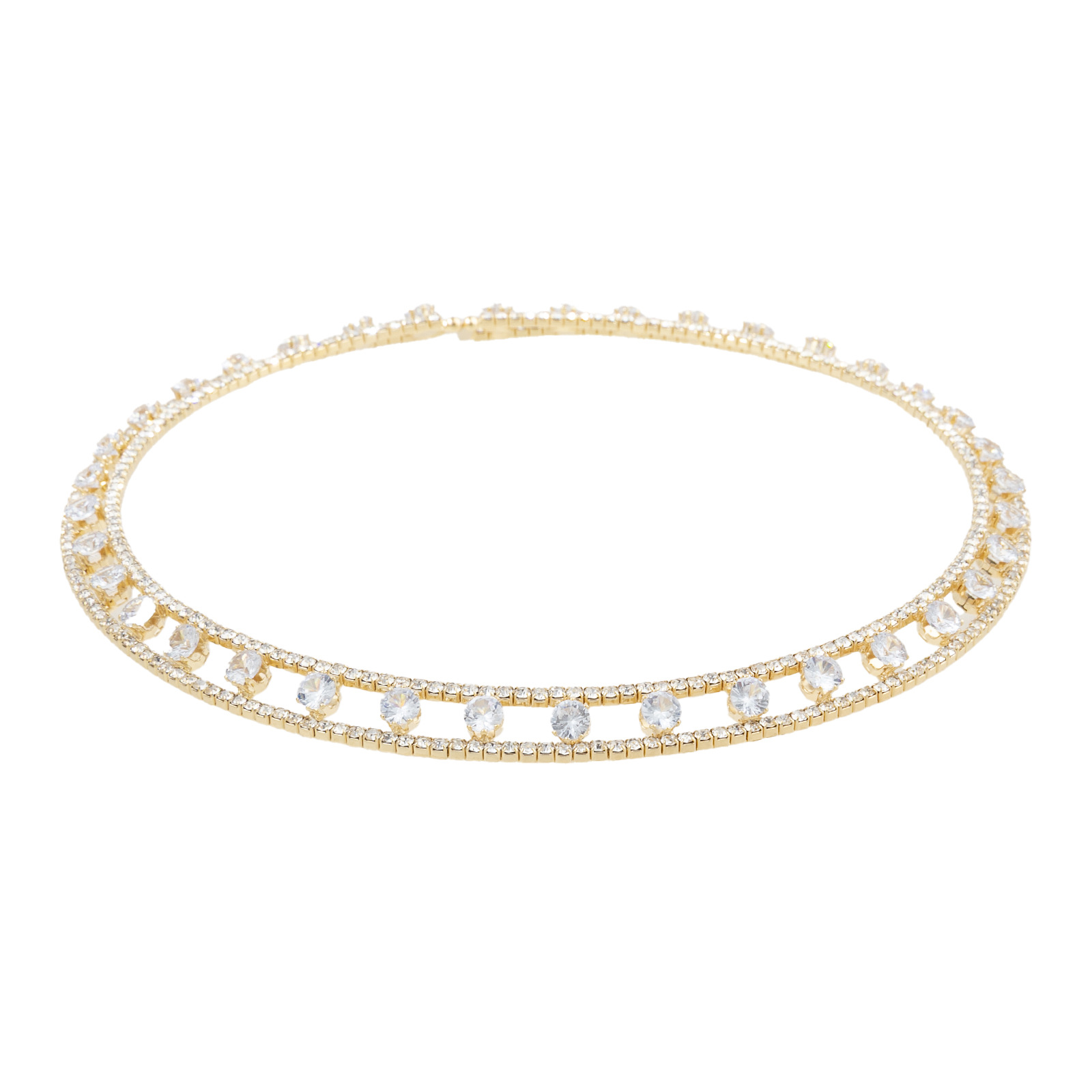 Amazon cross-border's new zircon necklace Choker 2-row steel wire elastic opening necklace, exaggerated and trendy rhinestone necklace, full of diamonds and shining necklace accessories wholesale details Picture