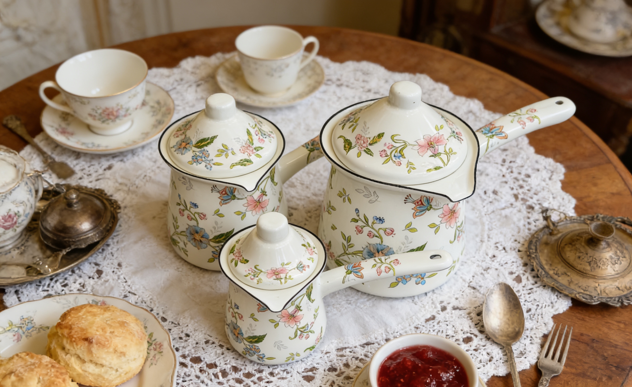 Floral-patterned purple clay tea set, portable tea set, gift tea set, household enamel tea set, coffee cup set wholesale