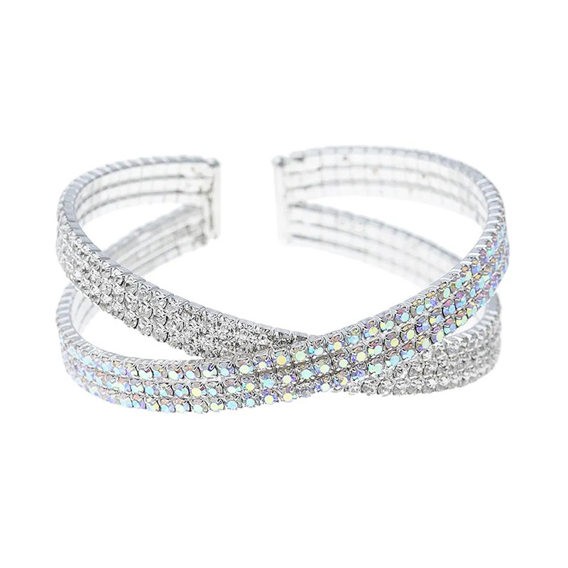 Cross-border multi-layer crossed bracelets from Europe and America, simple water diamond steel wire open bracelets for women, fashionable and versatile Japanese and Korean jewelry wholesale Item Picture