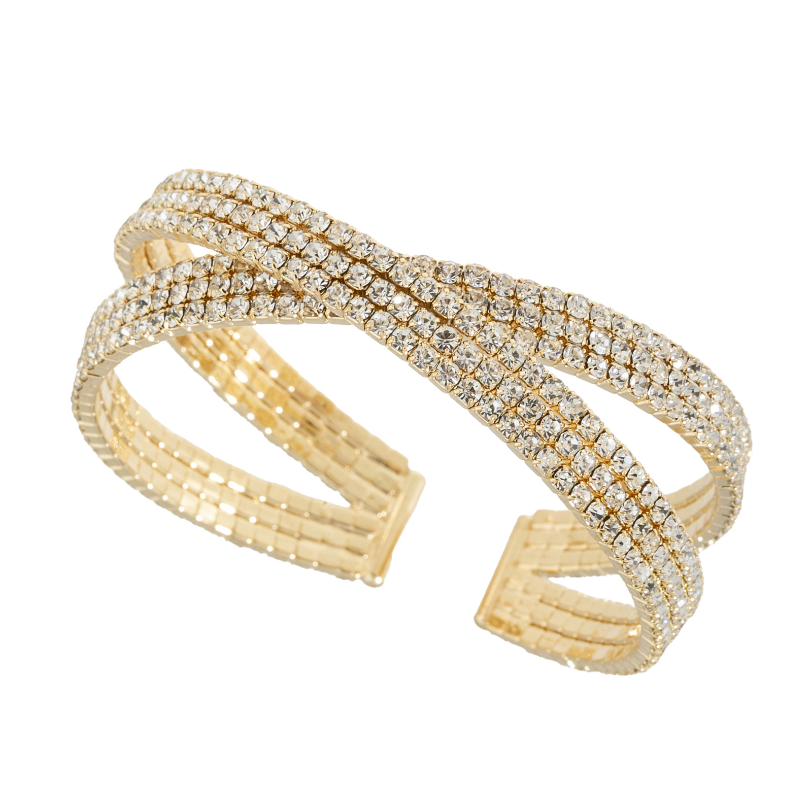 Cross-border full-diamond jewelry, a classic European and American fashion 6-row three-dimensional crossed water diamond open bracelet, a versatile daily accessory full figure