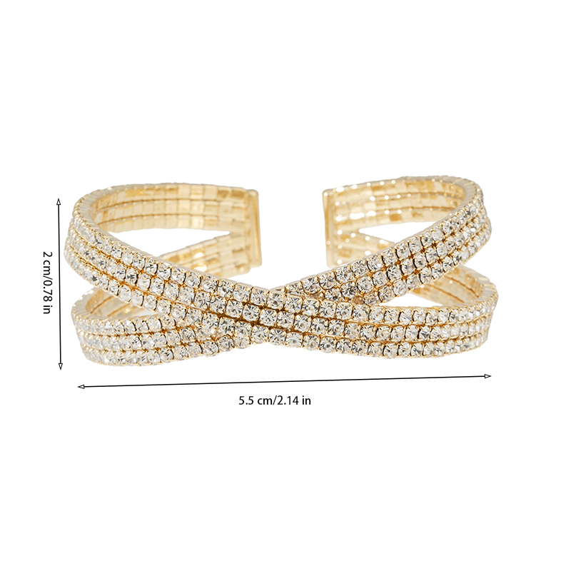 Cross-border full-diamond jewelry, a classic European and American fashion 6-row three-dimensional crossed water diamond open bracelet, a versatile daily accessory Specification drawing