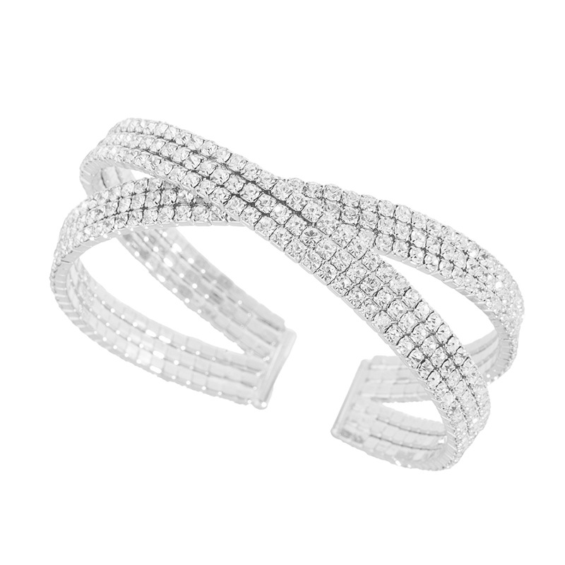 Cross-border full-diamond jewelry, a classic European and American fashion 6-row three-dimensional crossed water diamond open bracelet, a versatile daily accessory Item Picture