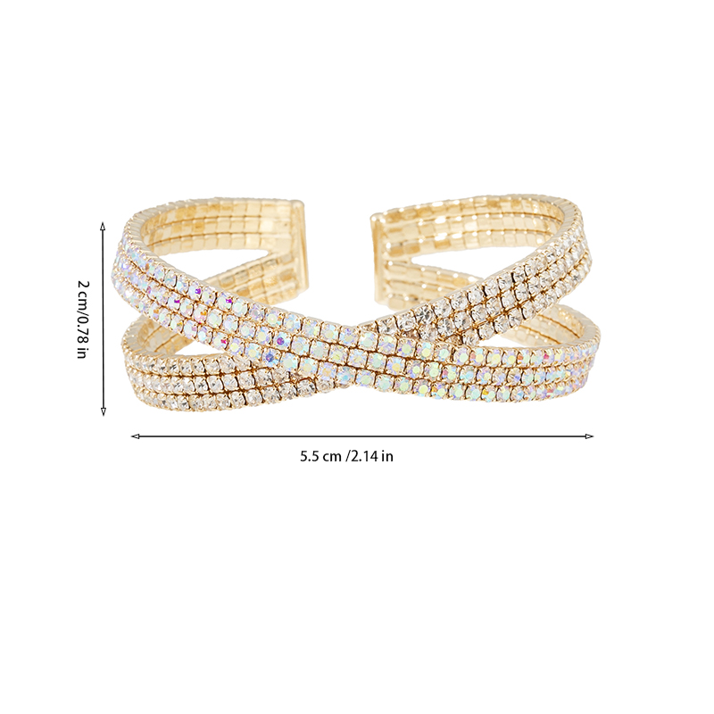 Cross-border multi-layer crossed bracelets from Europe and America, simple water diamond steel wire open bracelets for women, fashionable and versatile Japanese and Korean jewelry wholesale Specification drawing