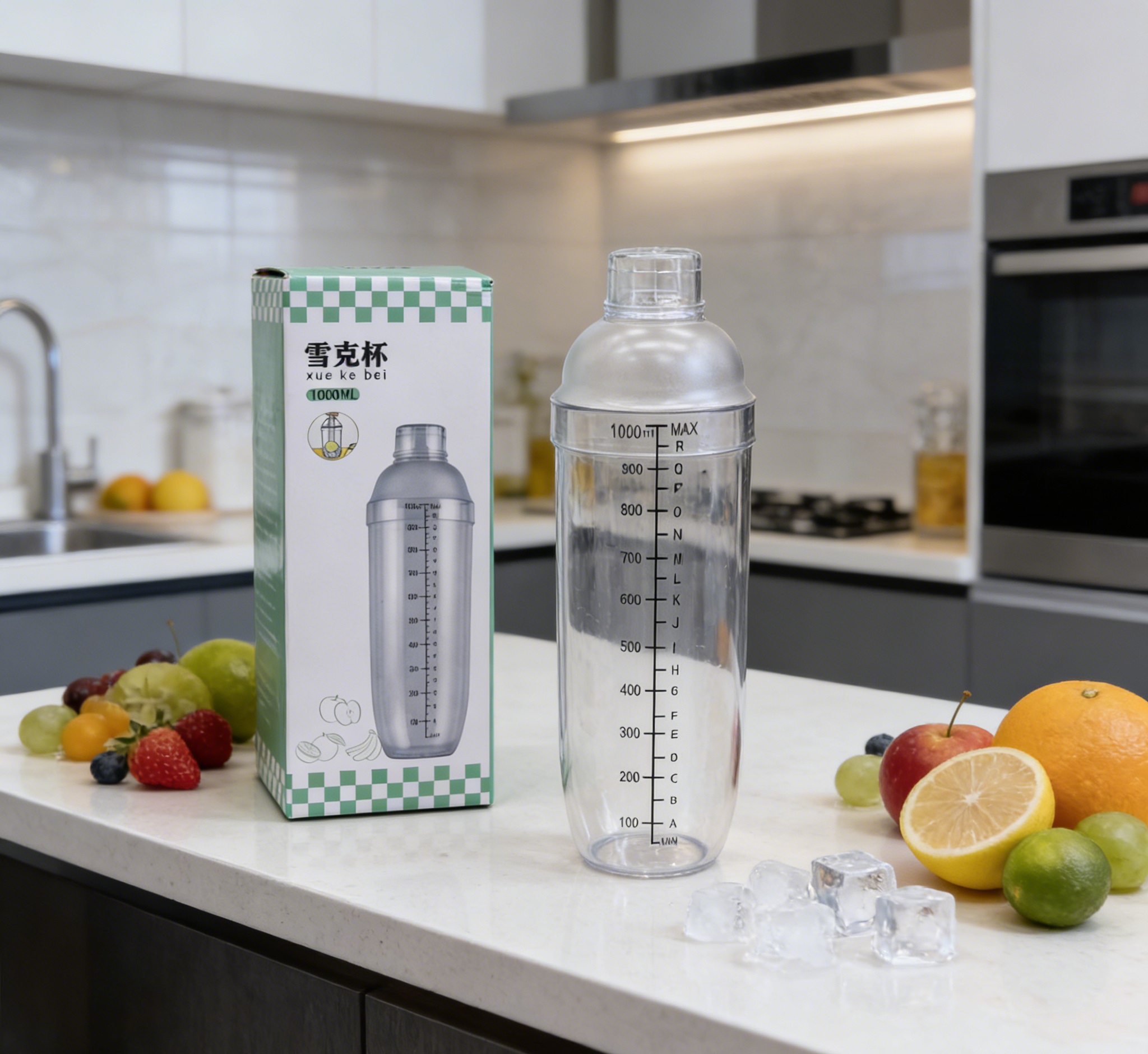 1000ml透明带刻度雪克杯奶茶店专用调饮器具密封盖防漏摇杯