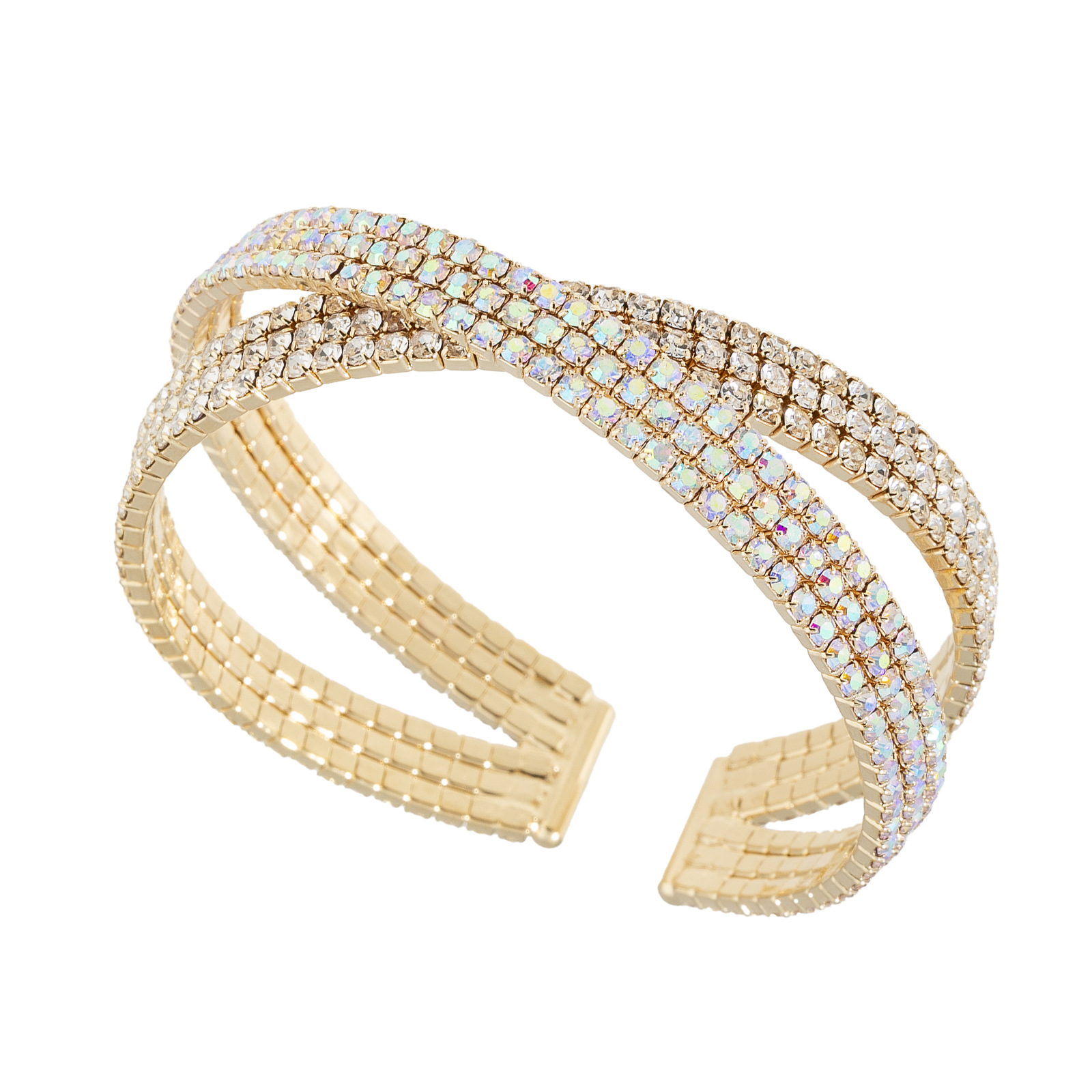 Cross-border multi-layer crossed bracelets from Europe and America, simple water diamond steel wire open bracelets for women, fashionable and versatile Japanese and Korean jewelry wholesale full figure