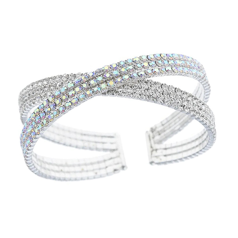 Cross-border multi-layer crossed bracelets from Europe and America, simple water diamond steel wire open bracelets for women, fashionable and versatile Japanese and Korean jewelry wholesale Application Scenario