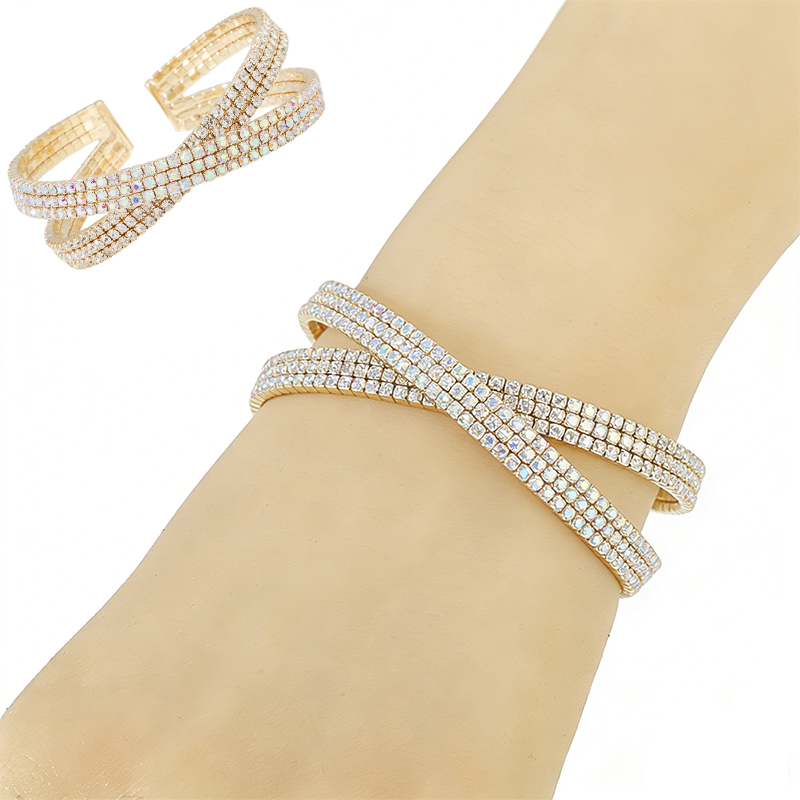 Cross-border multi-layer crossed bracelets from Europe and America, simple water diamond steel wire open bracelets for women, fashionable and versatile Japanese and Korean jewelry wholesale details Picture