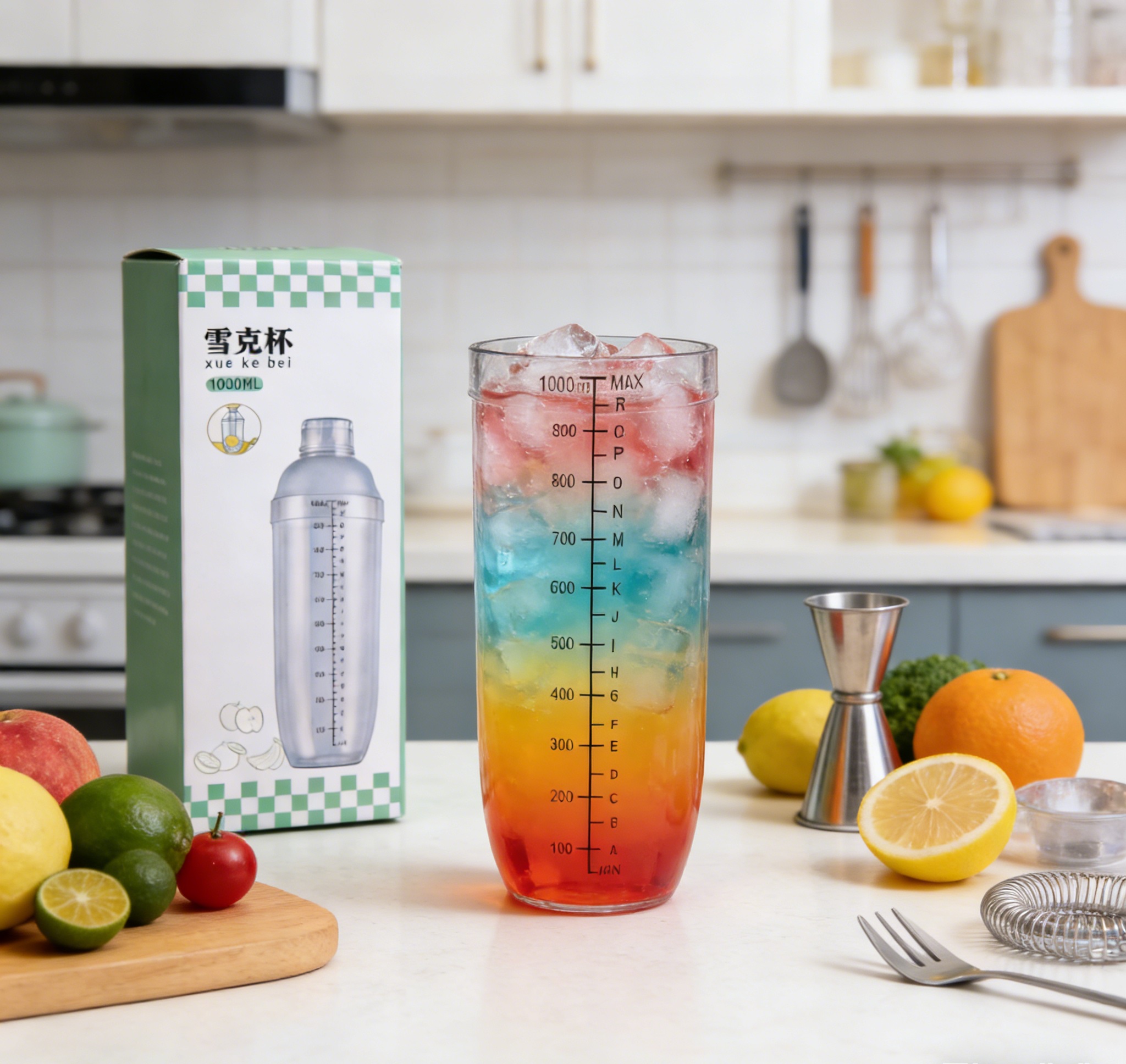 1000ml transparent shaker cup with scale, a special mixing utensil for milk tea shops, with a sealed lid to prevent leakage and a shaker cup Specification image