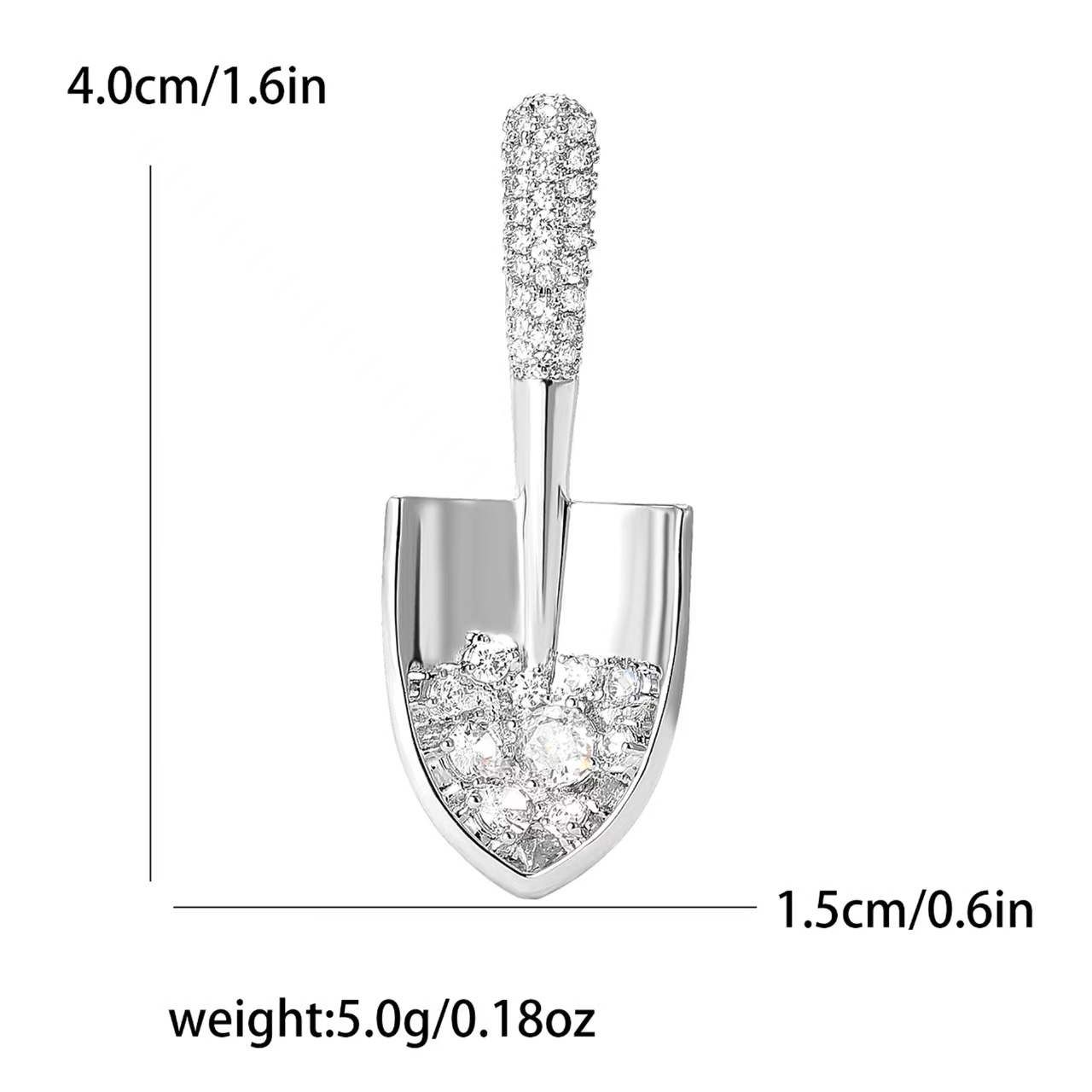 New creative copper zircon shovel tool brooch, niche design men's and women's suit coat brooch accessory pin Item Picture