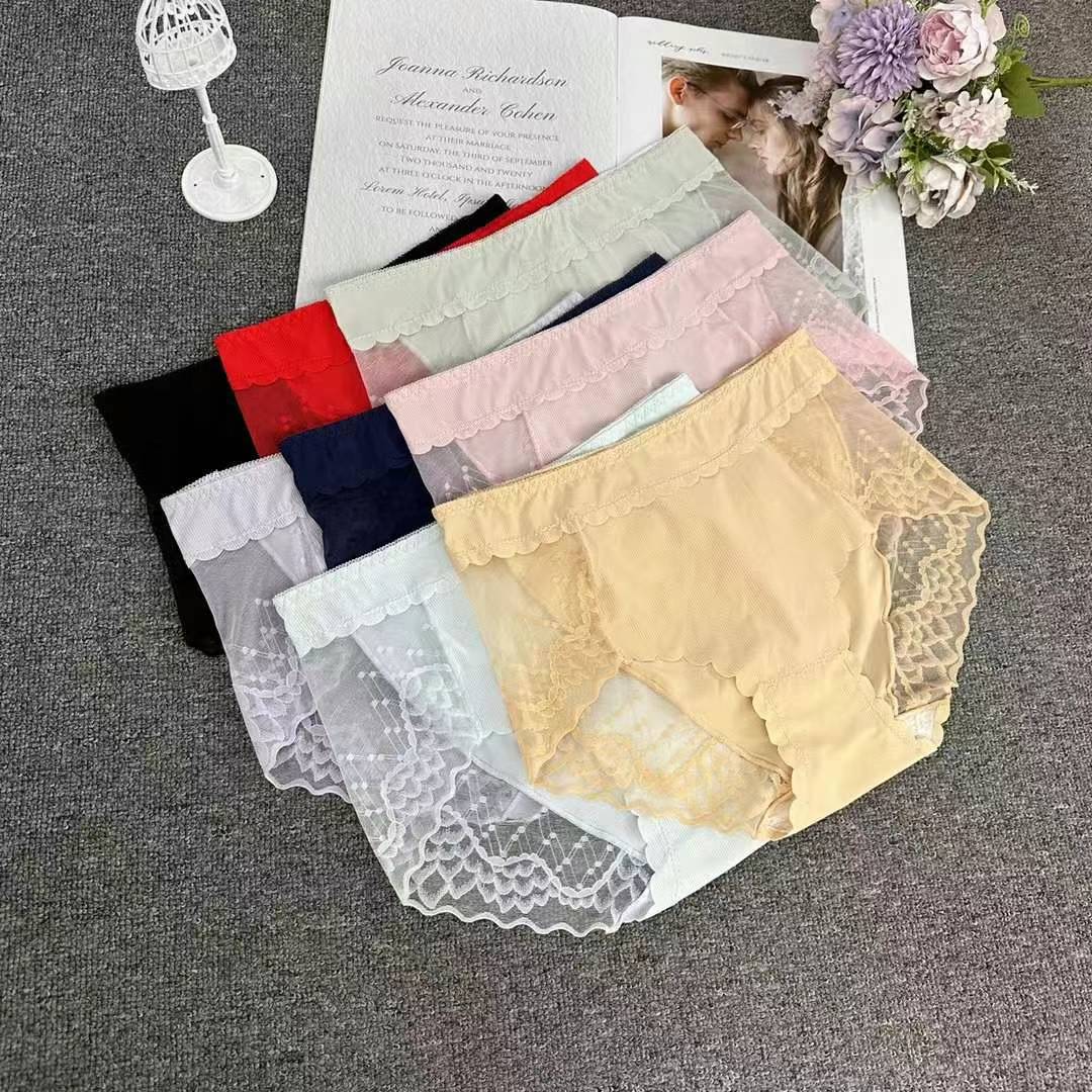 8838# Export to the Middle East and Africa, stock of women's lace-trimmed pure cotton underwear, high-waisted, cinched, large-sized, comfortable and breathable women's underwear QNI full figure