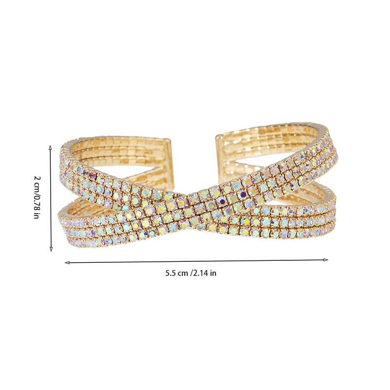 This is a Japanese and Korean InS-style steel wire open bracelet with a cross-design for women. It features shiny rhinestone and is a fashionable and versatile bracelet Specification drawing