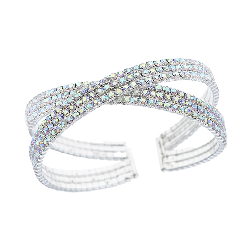 This is a Japanese and Korean InS-style steel wire open bracelet with a cross-design for women. It features shiny rhinestone and is a fashionable and versatile bracelet Item Picture