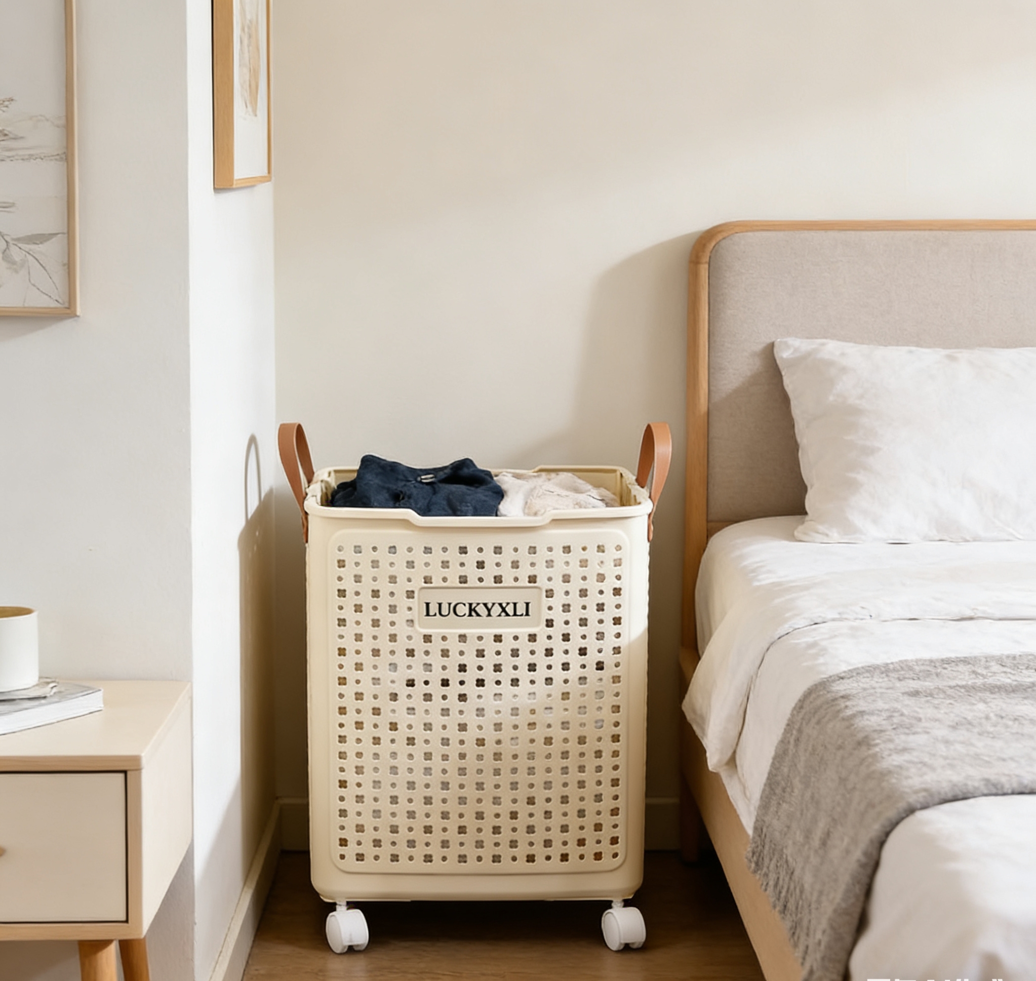 LUCKYXLI Dirty clothes basket with wheels, movable, household bathroom, large dirty clothes storage basket, laundry basket wholesale details Picture