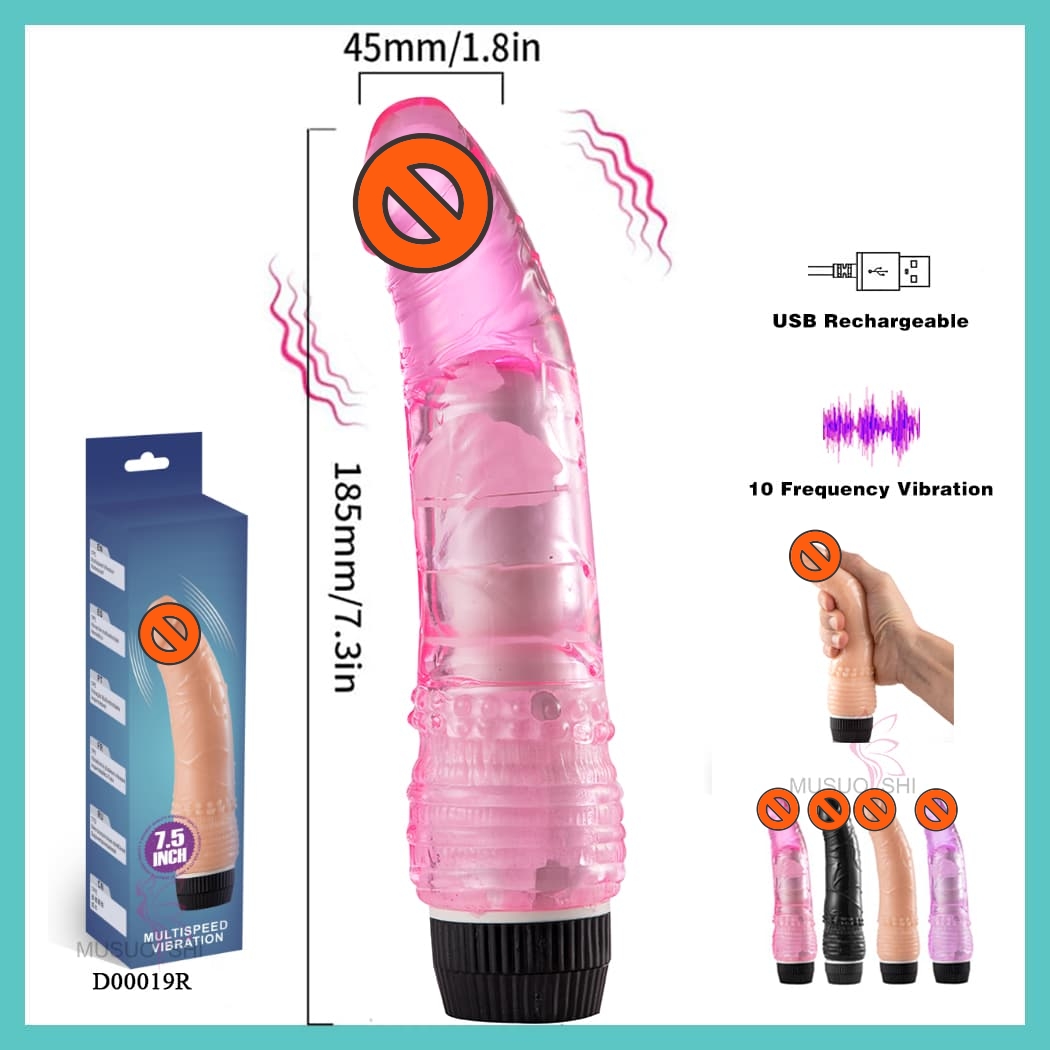 D00019R  USB Rechargeable Dildo 10 Frequency Vibration Sex Toy for Women 7.3in USB Rechargeable Vibration Massager, 10 Modes full figure