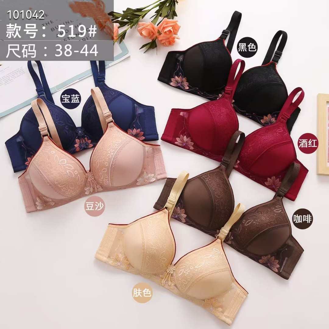 519#外贸出口欧美女士内衣蕾丝荷花刺绣图案精美绣花大码舒适聚拢文胸QNI