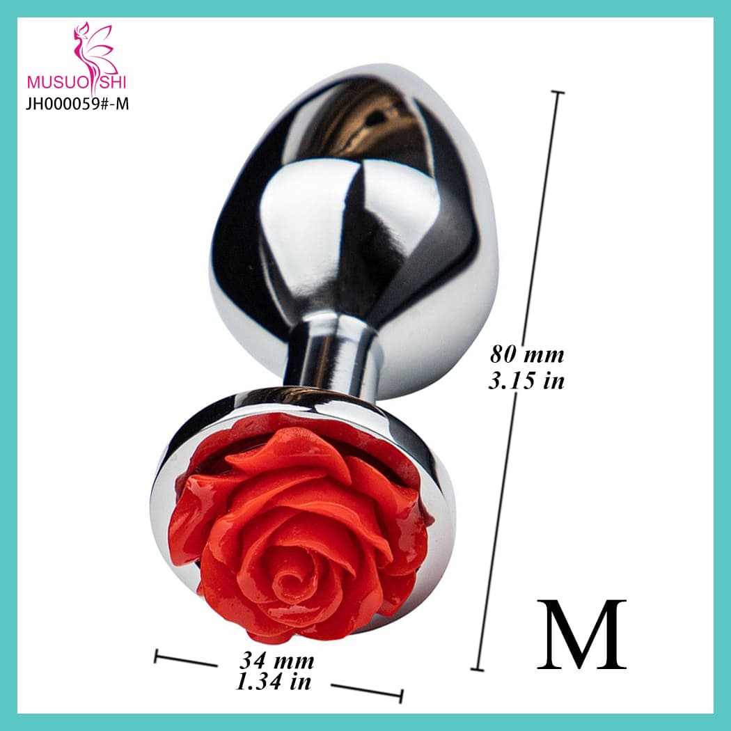 JH000059#-M  Rose Shaped Gold Aluminium Alloy Beginner Friendly Easy Insertion Easy Clean Aluminum Alloy 3-Size Anal Plug Sex Toys full figure